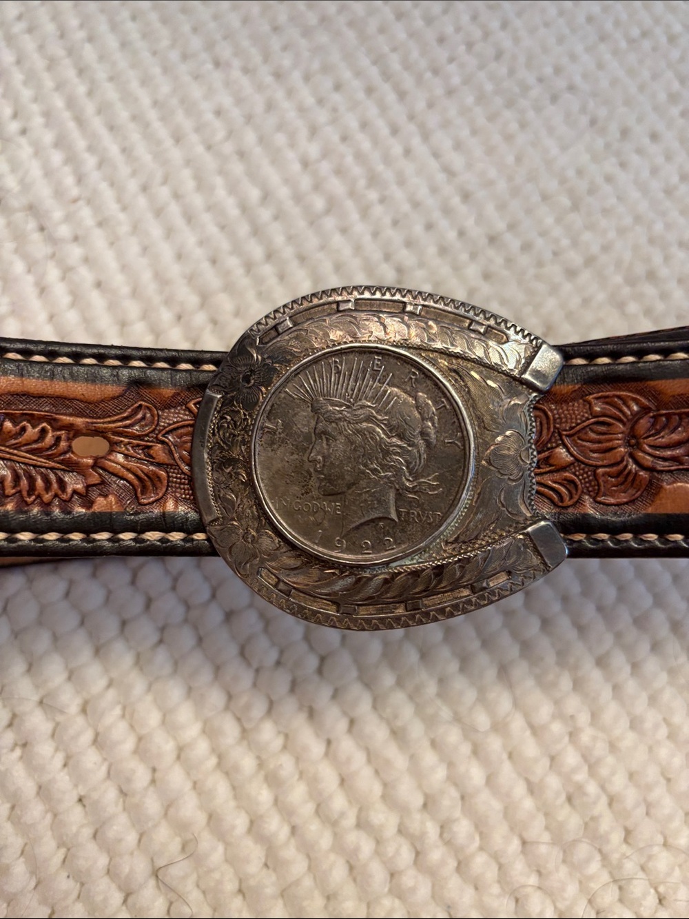 Vintage Sterling Peace Dollar Buckle • 1922 Coin • Hand‑Engraved Western Silver - Picture 12 of 12